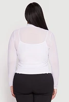 Womens Plus Size Lined Mesh Mock Neck Top, White, Size 1X
