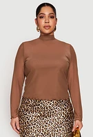 Womens Plus Lined Mesh Mock Neck Top,
