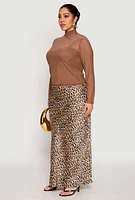Womens Plus Lined Mesh Mock Neck Top,