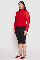 Womens Plus Size Lined Mesh Mock Neck Top, Red, Size 3X