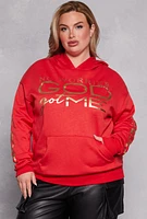 Womens Plus Foil God Got Me Graphic Sweatshirt, Red,