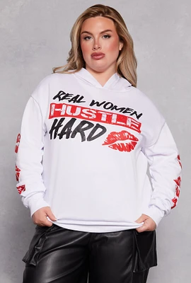 Womens Plus Hustle Hard Graphic Sweatshirt, White,