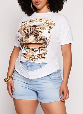 Womens Plus Size Laser Cut Graphic T Shirt, White, Size 3X