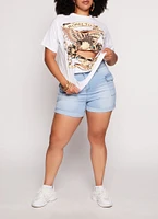 Womens Plus Size Laser Cut Graphic T Shirt, White, Size 3X