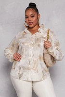 Womens Plus Size Metallic Patterned Shirt, Multi, Size 1X