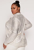 Womens Plus Size Metallic Patterned Shirt, Grey, Size 3X