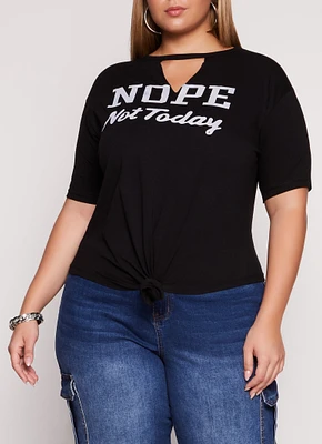 Womens Plus Size Nope Not Today Keyhole Graphic Tee, Black, Size 2X
