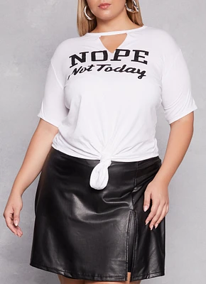 Womens Plus Size Nope Not Today Keyhole Graphic Tee, White, Size 2X