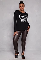 Womens Plus Faith Fear Long Sleeve Top,