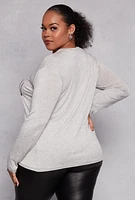 Womens Plus Size Faith Fear Long Sleeve Top, Grey, Size 2X