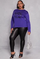 Womens Plus Size Faith Fear Long Sleeve Top, Purple, Size 3X