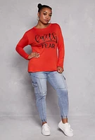 Womens Plus Size Faith Fear Long Sleeve Top, Red, Size 3X