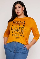 Womens Plus Worry Ends When Faith Begins Tee, Orange,