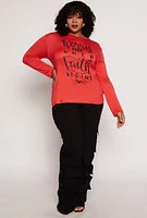 Womens Plus Size Worry Ends When Faith Begins Tee, Red, Size 2X