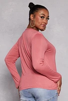 Womens Plus Size Queen Graphic Long Sleeve Top with Necklace, Pink, Size 1X