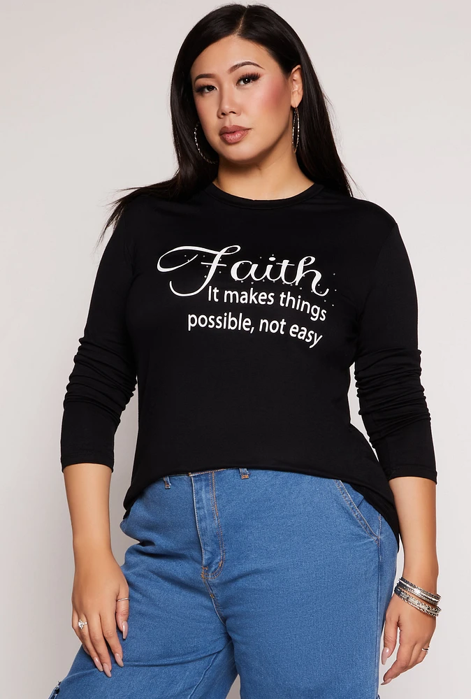 Womens Plus Faith Rhinestone Graphic Tee, 2X