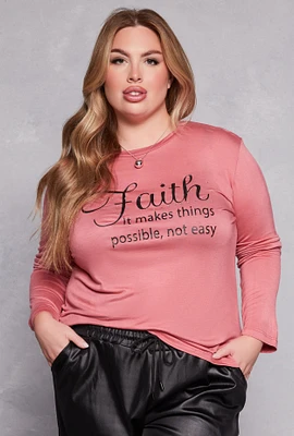 Womens Plus Faith Rhinestone Graphic Tee, Pink,