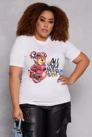 Womens Plus Size All You Need Is Money Graphic Tee, White, Size 2X