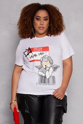 Womens Plus Size Savage Love Graphic Tee, White, Size 3X