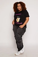 Womens Plus Size Rhinestone Money Mouth Graphic Tee, Black, Size 1X