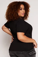 Womens Plus Size Rhinestone Money Mouth Graphic Tee, Black, Size 1X