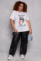 Womens Plus Size Rhinestone Money Mouth Graphic Tee, White, Size 1X