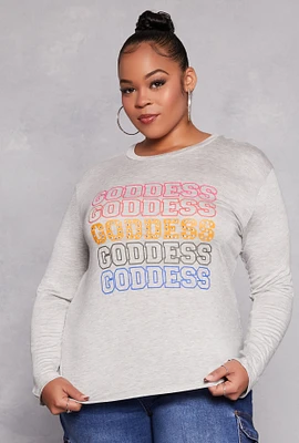 Womens Plus Size Goddess Long Sleeve Top, Grey, Size 3X