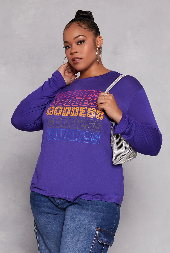 Womens Plus Size Goddess Long Sleeve Top, Purple, Size 2X