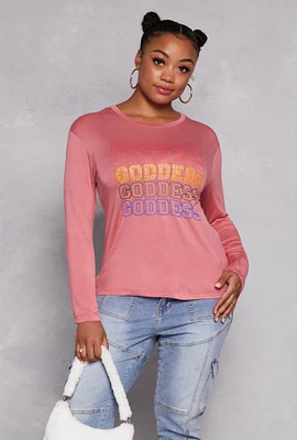 Womens Plus Size Goddess Long Sleeve Top, Pink, Size 2X