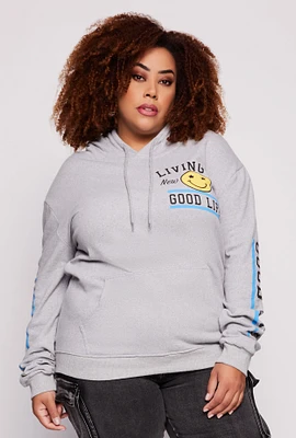 Womens Plus Size Living My Good Life Pullover Hoodie, Grey, Size 2X
