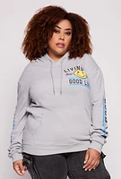 Womens Plus Size Living My Good Life Pullover Hoodie, Grey, Size 2X