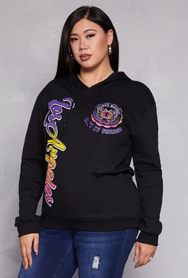 Womens Plus Size Los Angeles City Of Dreams Graphic Hoodie, Black, Size 2X