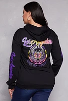 Womens Plus Size Los Angeles City Of Dreams Graphic Hoodie, Black, Size 2X