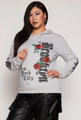 Womens Plus Size Brooklyn New York City Hoodie, Grey, Size 1X