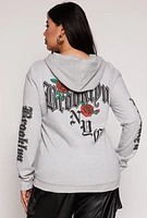 Womens Plus Size Brooklyn New York City Hoodie, Grey, Size 2X