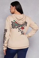 Womens Plus Size Brooklyn New York City Hoodie, Beige, Size 1X