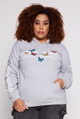 Womens Plus Size Good Vibes 93 Hoodie, Grey, Size 1X