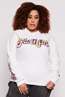 Womens Plus Size Faithful 23 Pullover Hoodie, White, Size 1X