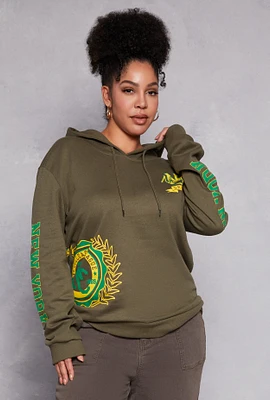 Womens Plus Size New York Graphic Pullover Hoodie, Green, Size 1X