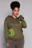 Womens Plus Size New York Graphic Pullover Hoodie, Green, Size 2X