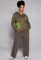 Womens Plus Size New York Graphic Pullover Hoodie, Green, Size 2X
