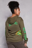 Womens Plus Size New York Graphic Pullover Hoodie, Green, Size 1X