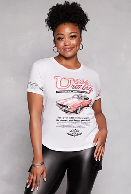 Womens Plus Size USA Racing Graphic Tee, White, Size 3X