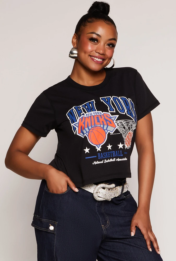 Womens Plus Size NBA New York Knicks Crop Top, Black, Size 2X