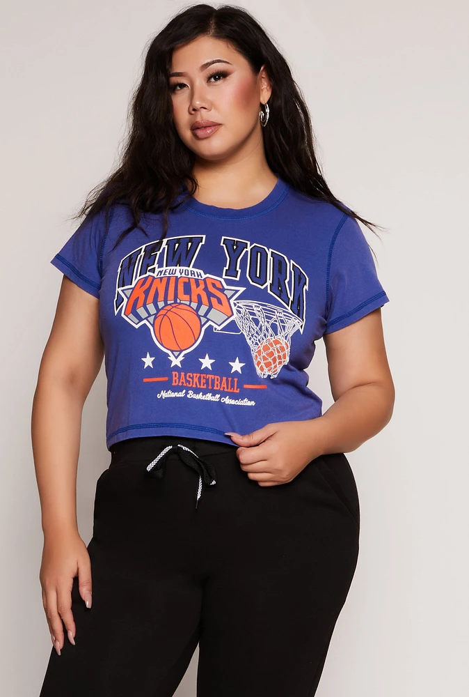 Womens Plus Size NBA New York Knicks Crop Top, Blue, Size 2X