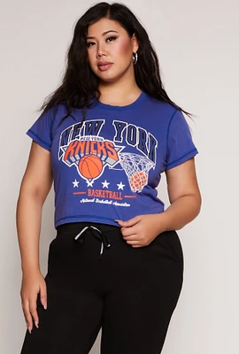 Womens Plus Size NBA New York Knicks Crop Top, Blue, Size 1X