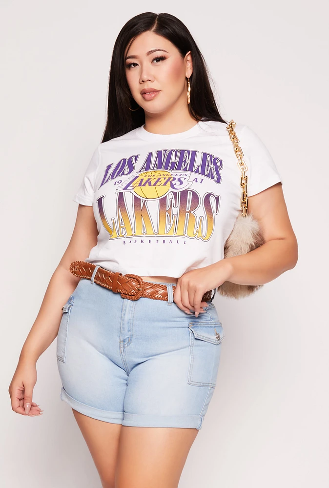 Womens Plus NBA Los Angeles Lakers Crop Top, White,