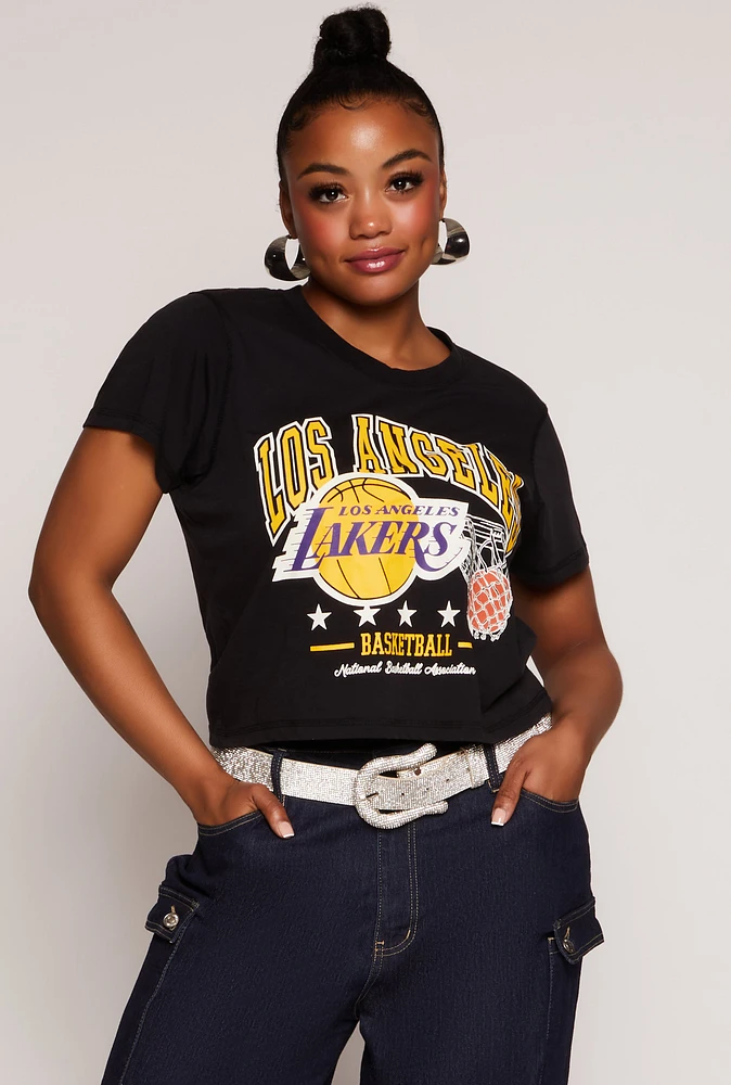 Womens Plus Size NBA Los Angeles Lakers Graphic Crop Top, Black, Size 1X