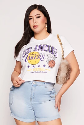 Womens Plus Size NBA Los Angeles Lakers Graphic Crop Top, White, Size 1X