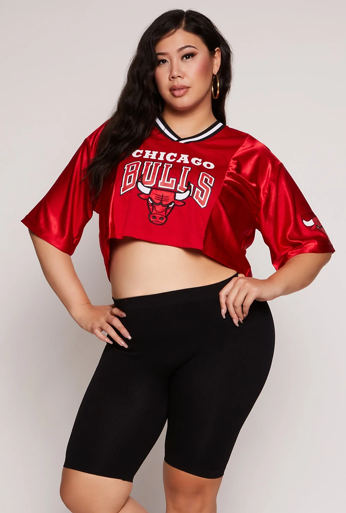 Womens Plus NBA Chicago Bulls Cropped Jersey, Red,